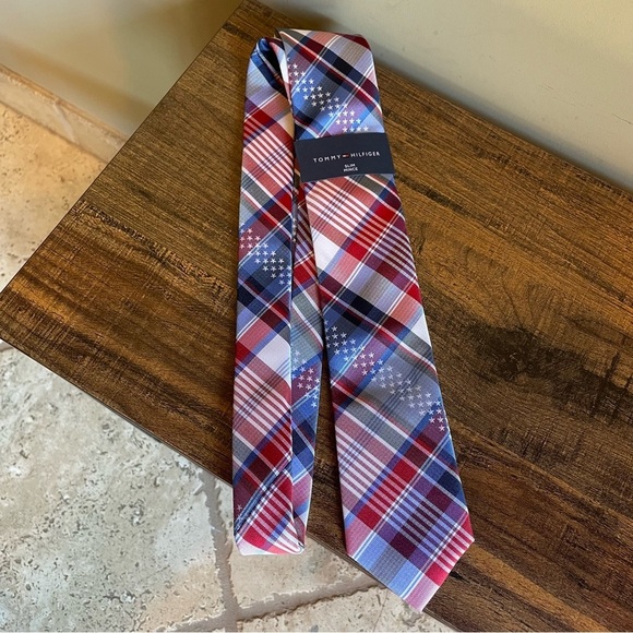 Tommy Hilfiger Patriotic Red Slim  Tie Stars Red White and Blue - Picture 1 of 5